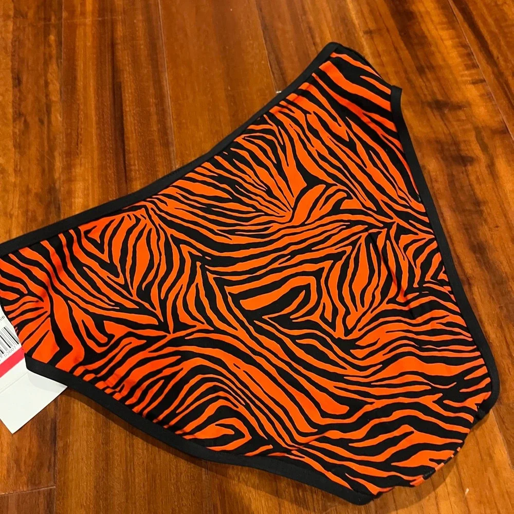 Michael Kors Bikini Swim‎ Bottom Black Zebra Animal Print Ruby Orange Red New XS